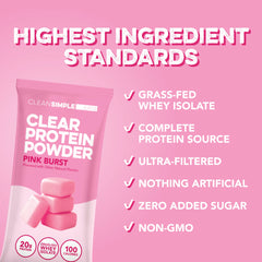 Clear Protein Powder: Pink Burst (8 Single Serving Stick Packs)