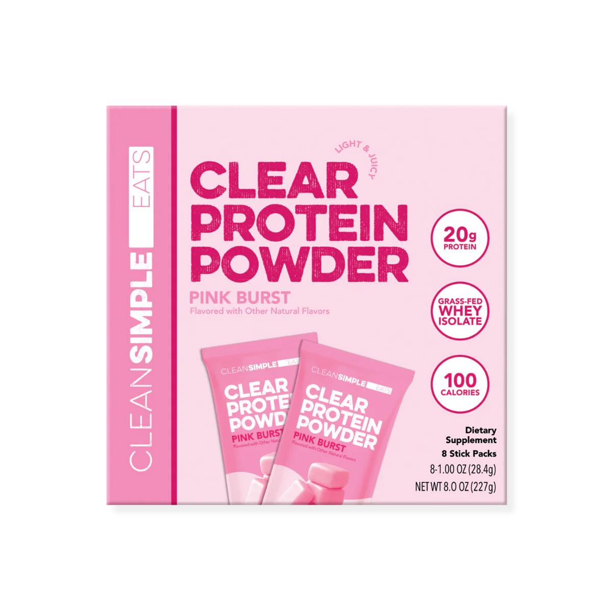 Clear Protein Powder: Pink Burst (8 Single Serving Stick Packs)